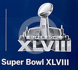 Super Bowl XLVIII logo presented on Broadway at Super Bowl XLVIII week in Manhattan
