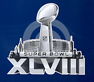 Super Bowl XLVIII logo presented on Broadway at Super Bowl XLVIII week in Manhattan