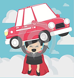 Super Business woman carrying car.Concept Car loans