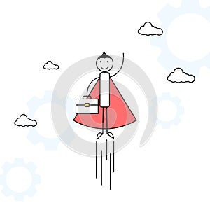 Super businessman flying in red cape