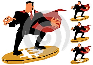 Super Businessman Surfing on Coin