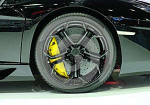 Super car disc brake. Car wheels.