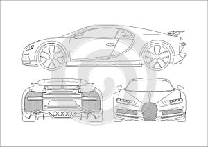 Super car outline drawing