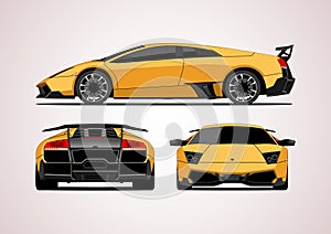 Super car, view from three sides.