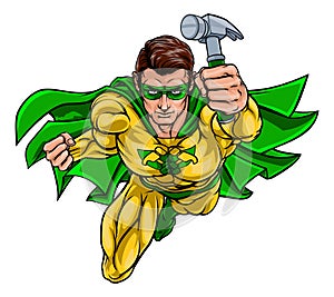 Super Carpenter Handyman Superhero Holding Hammer