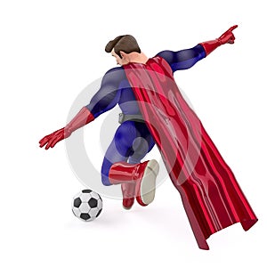 super cartoon will kick the football ball rear view