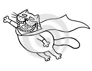 Super cat flies to the rescue. Isolated vector illustration.