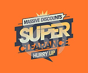 Super clearance, massive discounts- vector sale banner