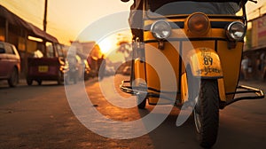 Super Close-up Of Rickshaw Taxi At Sunset: Stunning 8k Shot