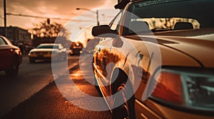 Super Close-up Taxi Shot At Sunset: Realistic 8k Photography