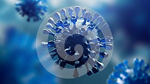 Super closeup Coronavirus COVID-19 in human lung body background. Science microbiology concept. Blue Corona virus outbreak