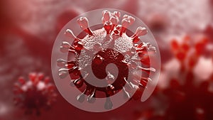 Super closeup Coronavirus COVID-19 in human lung body background. Science microbiology concept. Red Corona virus outbreak epidemic