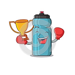 Super cool Boxing winner water bottle Scroll in mascot cartoon design