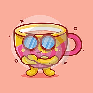 Super cool coffee cup character mascot isolated cartoon in flat style design. great resource for icon,symbol, logo, sticker,banner