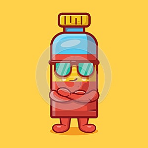 Super cool juice bottle character mascot isolated cartoon in flat style