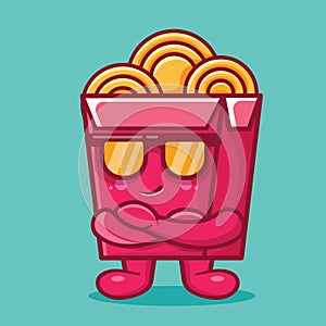 Super cool noodle box character mascot isolated cartoon in flat style