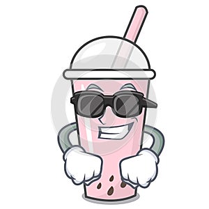 Super cool raspberry bubble tea character cartoon