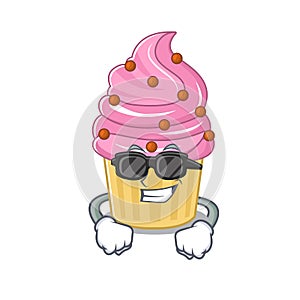 Super cool strawberry cupcake character wearing black glasses
