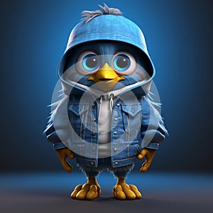 Super Cute 3d Cartoon Blue Bird With Hoodie And Shoes