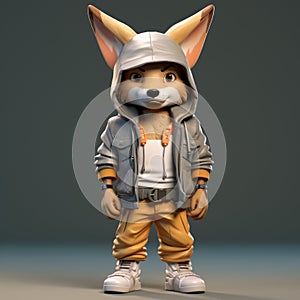 Super Cute 3d Cartoon Coyote In Urban Clothing