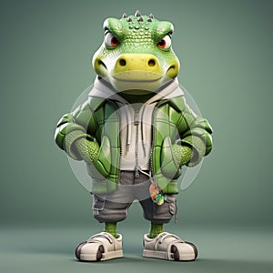 Super Cute 3d Cartoon Crocodile In Urban Clothes