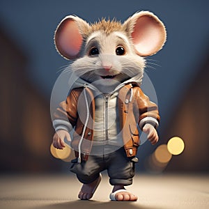 Super Cute 3d Cartoon Rat In Urban Clothes
