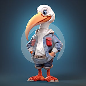 Super Cute 3d Sailor Bird: A Cartoon Pelican In Urban Clothes