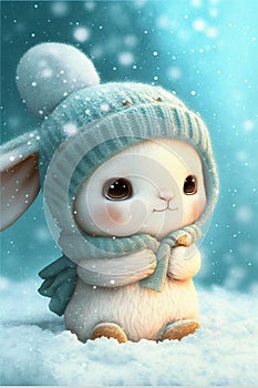 A super cute baby pixar style white fairy rabbit, shiny snow-white fluffy, big bright eyes. AI generated content