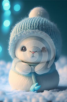 A super cute baby pixar style white fairy rabbit, shiny snow-white fluffy, big bright eyes. AI generated content