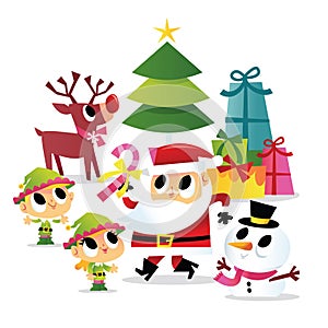 Super Cute Cartoon Santa And Elves Christmas Party