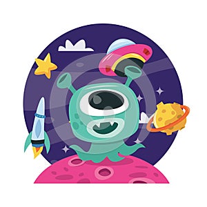 Super Cute Cartoon Space Adventure Alien