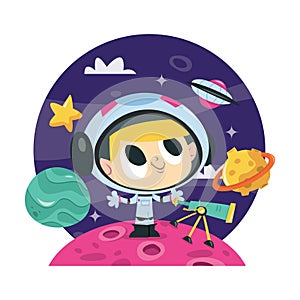 Super Cute Cartoon Space Adventure Astronaut Boy