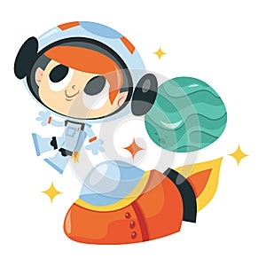 Super Cute Cartoon Space Adventure Astronaut Boy