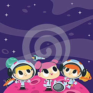 Super Cute Cartoon Space Adventure Copy Space Background