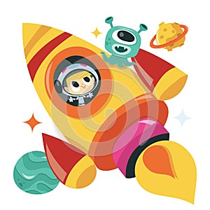 Super Cute Cartoon Space Adventure Rocket Boy