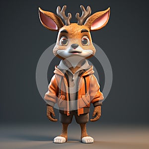Super Cute 3d Cartoon Deer In Urban Clothes photo