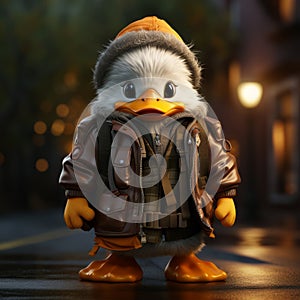 Super Cute 3d Cartoon Duck In Urban Clothes photo