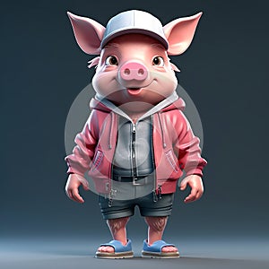 Super Cute 3d Cartoon Pig In Urban Clothes photo