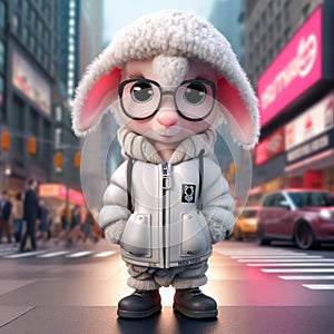 Super Cute 3d Cartoon Sheep In Urban Clothes photo