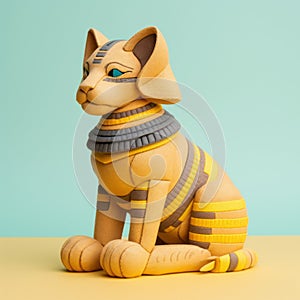 Super Cute Egyptian Cat Statue On Yellow Background