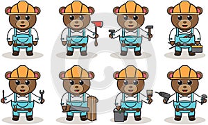 Super cute and funny cartoon Bear being a handyman.