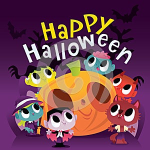 Super Cute Halloween Monsters And Ghouls Scene