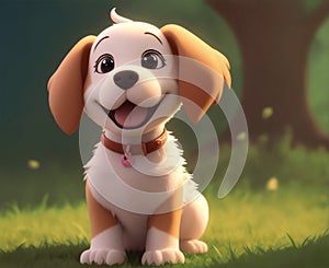 A super cute happy puppy in a 3D cartoon animation character style, A lovable and heartwarming furry friend dog character