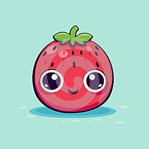 Super cute vector illustration in kawaii style. Cute strawberry with big pitiful eyes. Anime Eyes.