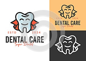 super dentist with cape dental clinic logo vector illustration design