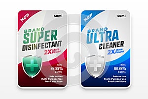 Super disinfectant and ultra cleaner label design template