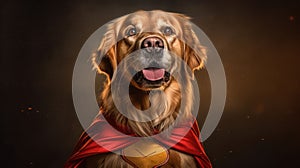 The Super Dog Golden Retriever in a Heroic Pose. Generative AI