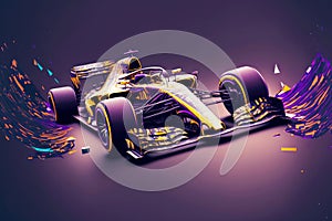 super equied racing car for formula one racing on blurry background, generative ai
