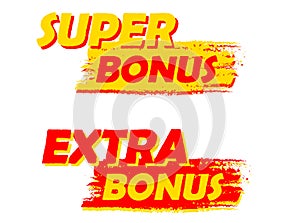 Super and extra bonus, yellow and red drawn labels photo