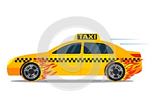 Super fast delivery by car taxi on fire wheels. icon